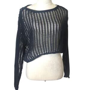 Edgy Y2K Clubwear Knit Fishnet Cropped Top Women's Medium